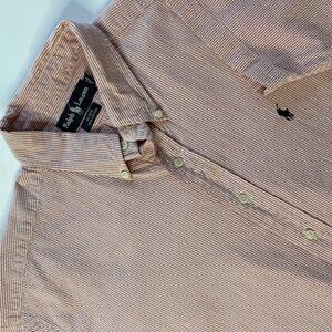 Ralph Lauren Men's Blake Shirt Large 100% Cotton Red White Seersucker Stripes